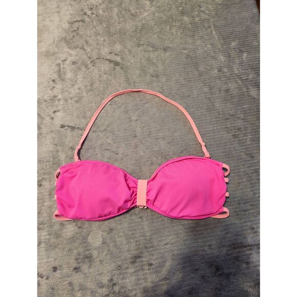Victoria's Secret Pink Swim Strappy Bandeau Strapless Halter Bikini Top S Pink - Picture 1 of 3